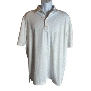 Johnnie-O Polo Golf Shirt Size XL White and Blue Stretch Surfboard Print